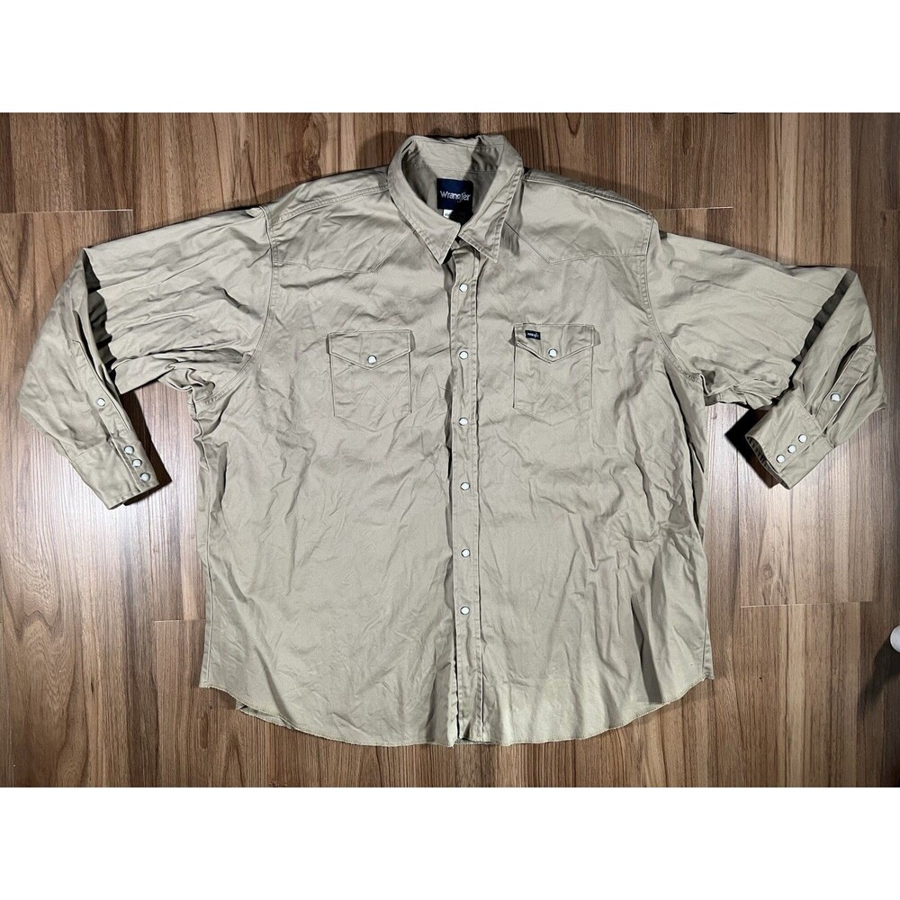 Wrangler Canvas Beige Shirt Pearl Snap Big Mens Size 20x36 Long Sleeve Western